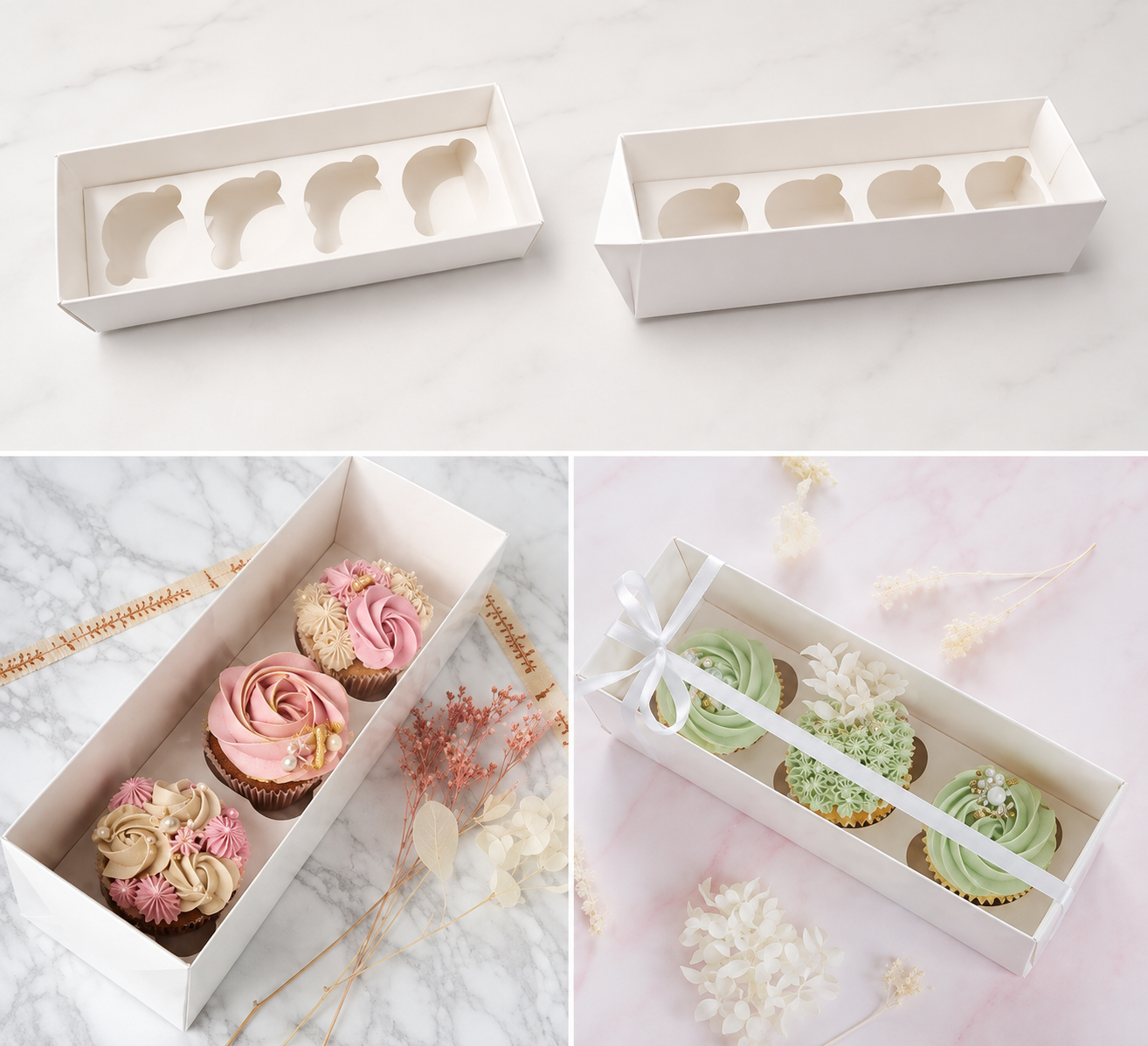 4 Cupcakes Long Box – Premium Long Cupcake Packaging Box for Safe Storage & Delivery