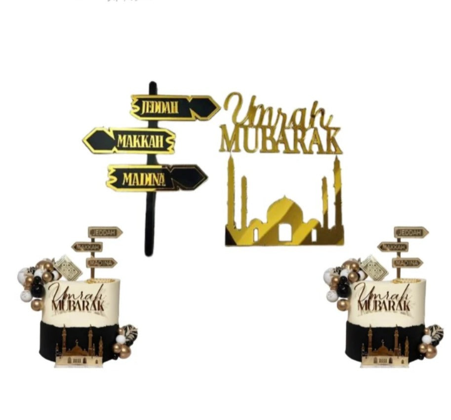 Umrah Mubarak Acrylic Cake Topper Set – Premium Islamic Cake Decoration