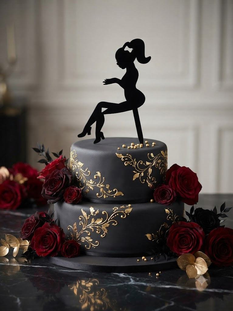 Black Lady Acrylic Cake Topper – Elegant Cake Decoration for Birthday & Celebration Cakes