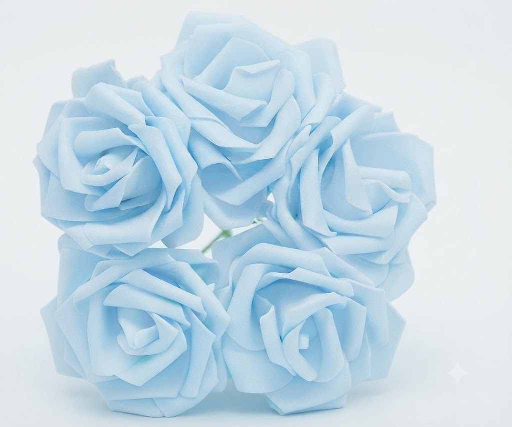 Light Blue Fomic Flowers – Pack of 5 Decorative Artificial Flowers for Cake Decorating & DIY Crafts