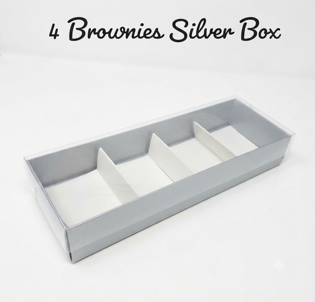 4 Cavity Silver Brownies Box – Premium Bakery Packaging Box for Brownies, Desserts & Gift Packaging