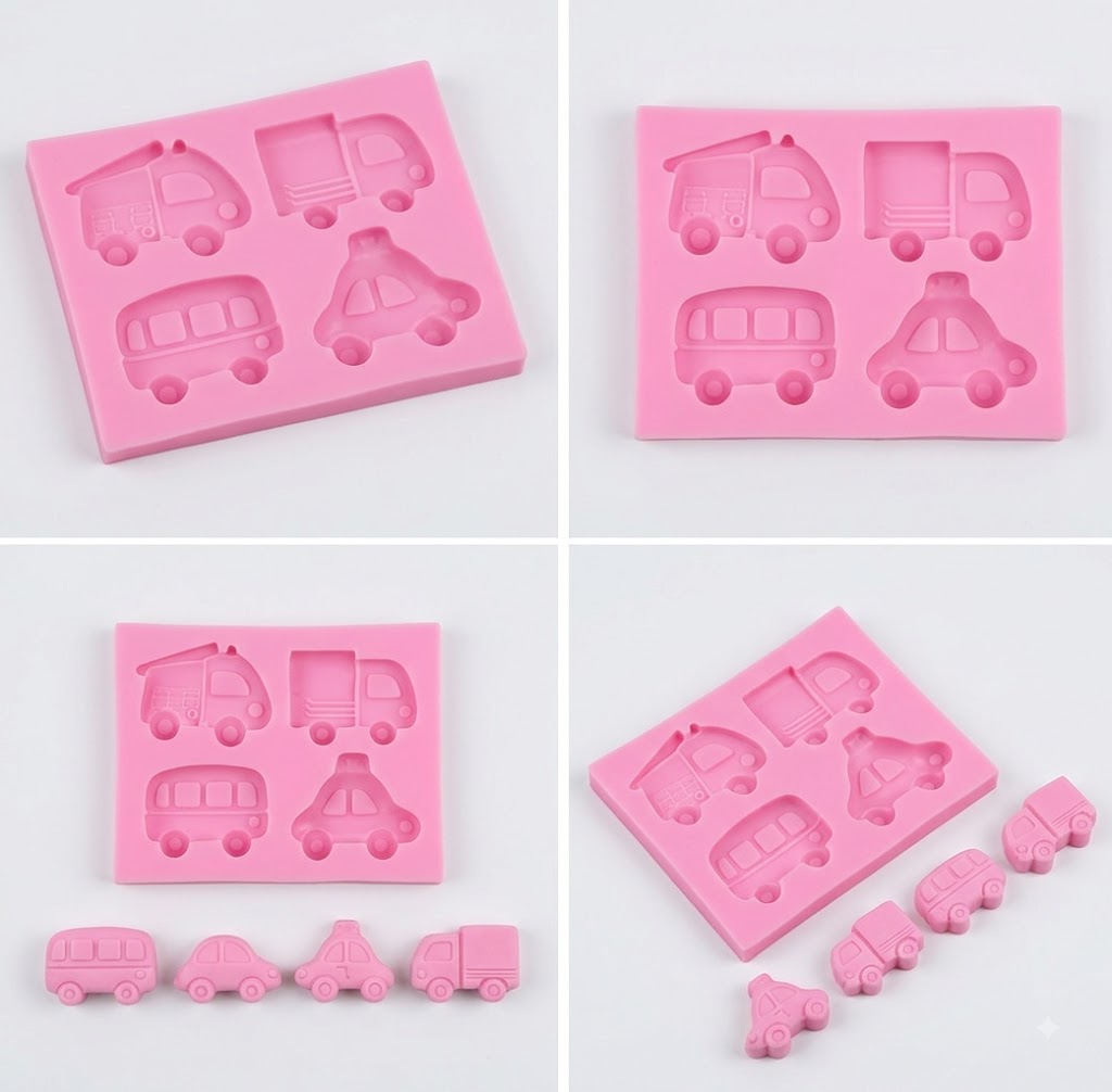 4 Cavity Vehicles Silicone Mold – Premium Vehicle-Shaped Chocolate & Cake Decoration Mold