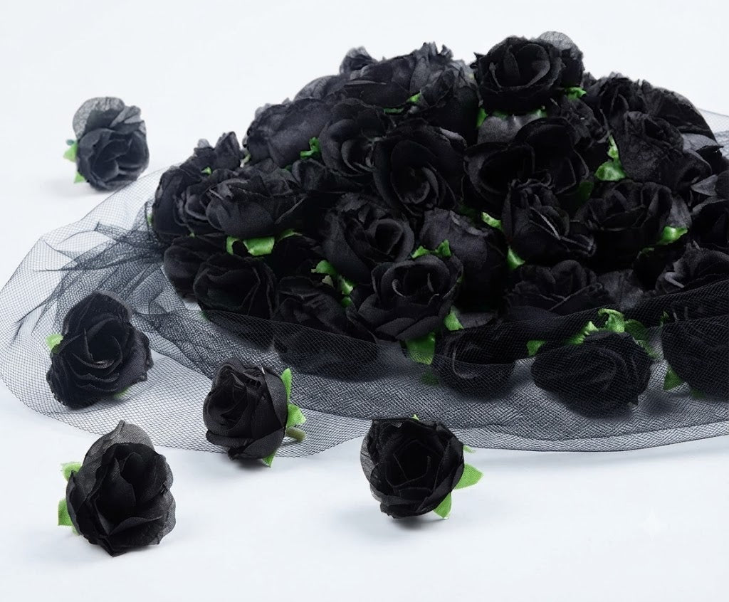 Mini Black Fomic Flowers – Pack of 12 Decorative Artificial Flowers for Cake Decorating & DIY Crafts