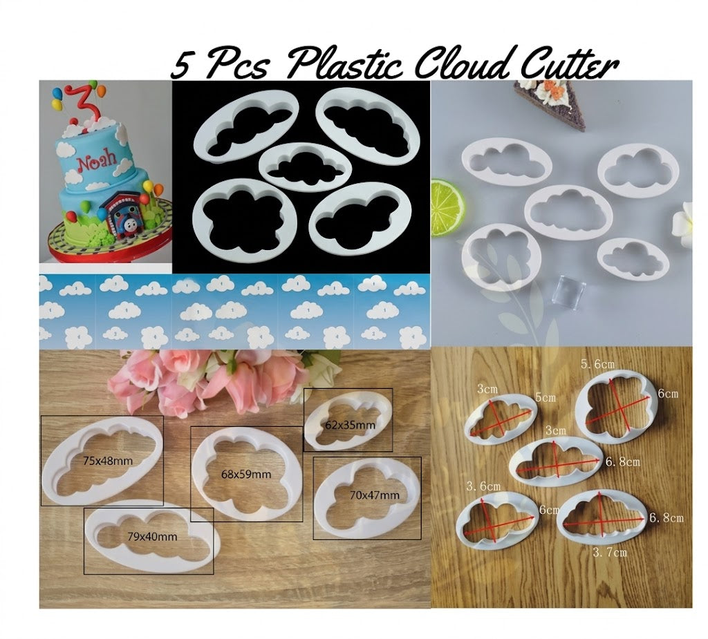 5 Pcs Plastic Cloud Cutters – Fondant & Cookie Decorating Set