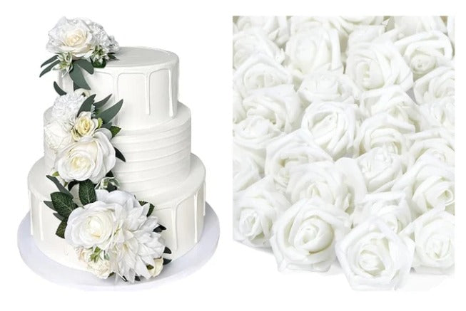 Mini White Fomic Flowers – Pack of 12 Decorative Artificial Flowers for Cake Decorating & DIY Crafts