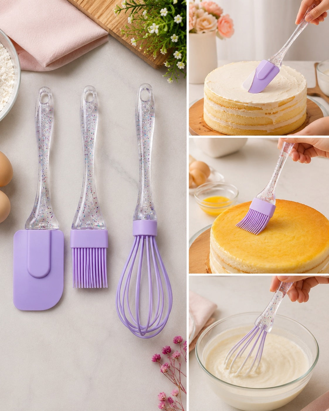 Spatula, Brush & Whisk Set – 3-Piece Baking Tool Set for Cake Decorating, Mixing & Cooking
