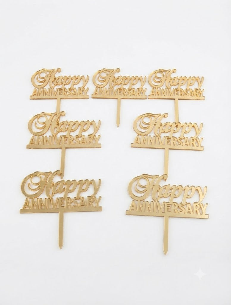 6 Pcs Happy Anniversary Mini Cake Toppers for Cake Decorating – Premium Anniversary Cake Decorations
