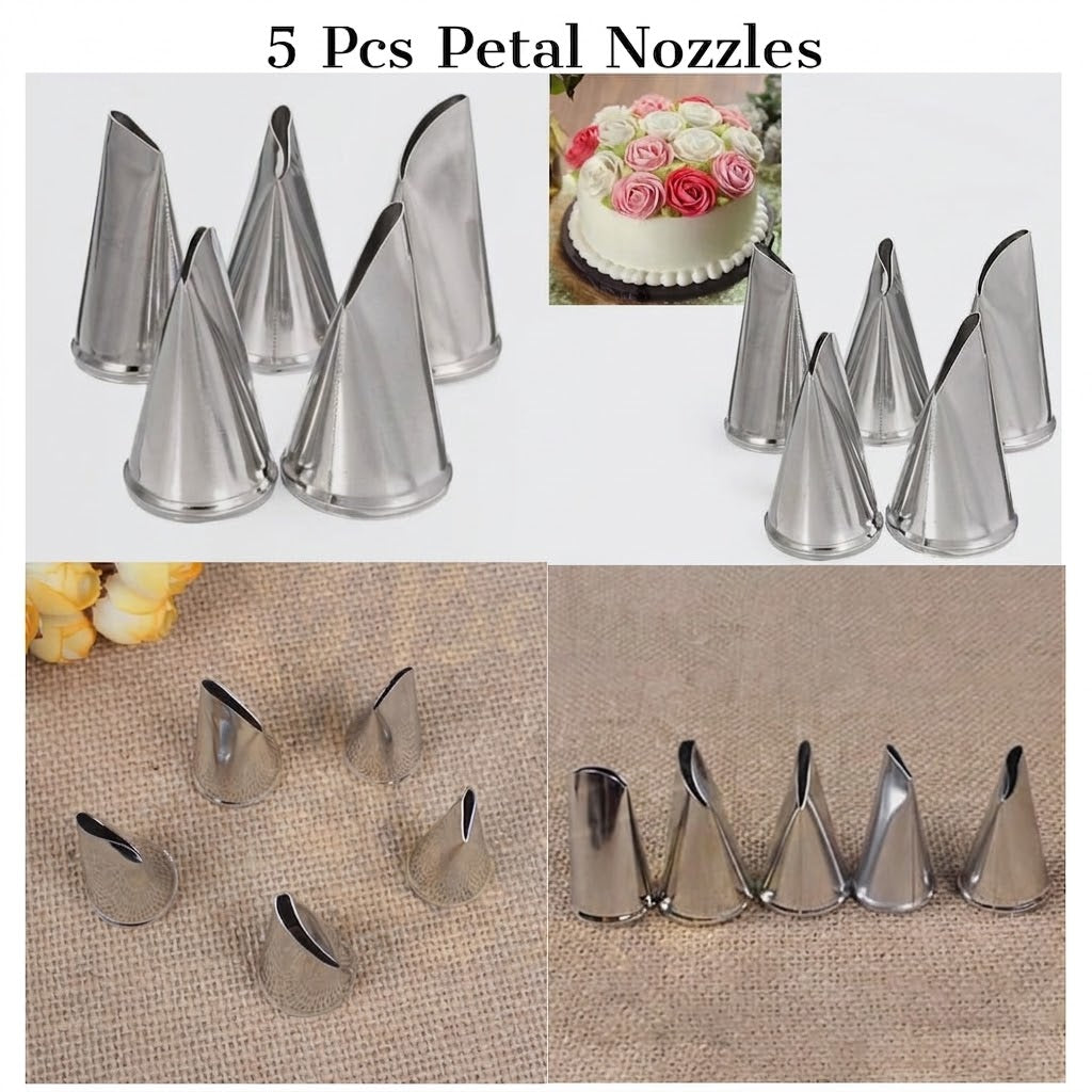 5 Pcs Petal Nozzle Set – Flower Piping Tips for Buttercream & Icing