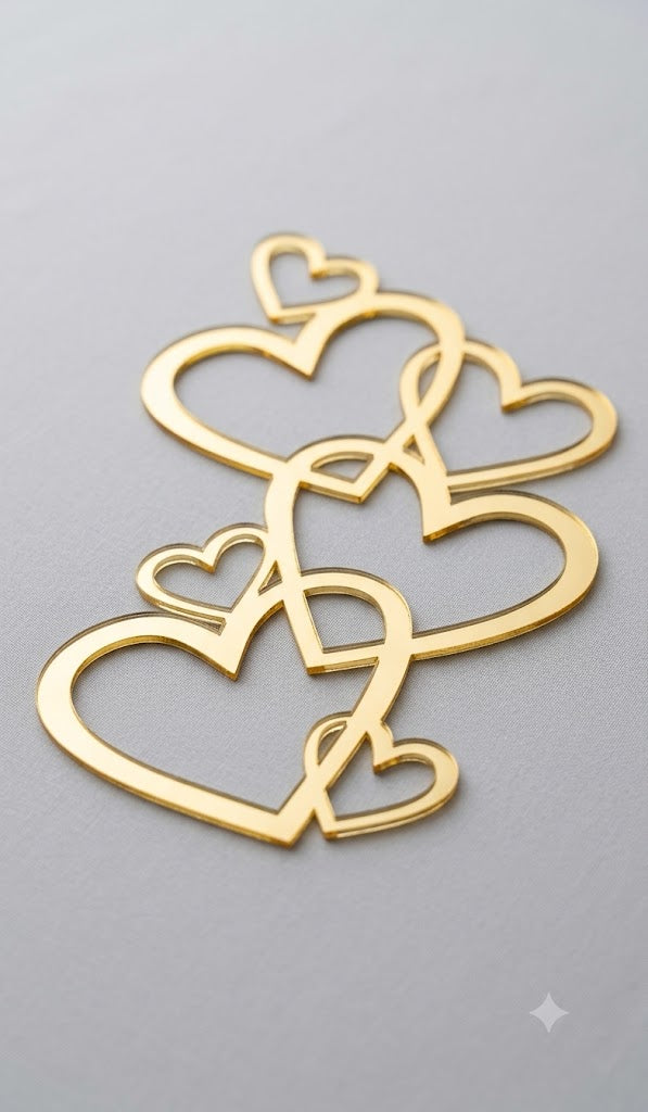 Multi Heart Chain Golden Acrylic Cake Tags for Cake Decorating – Premium Romantic Cake Decorations