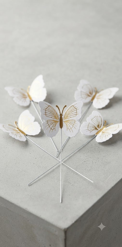 6 Pcs White Butterfly Stick Cake Toppers for Cake Decorating – Premium Butterfly Cake Decorations