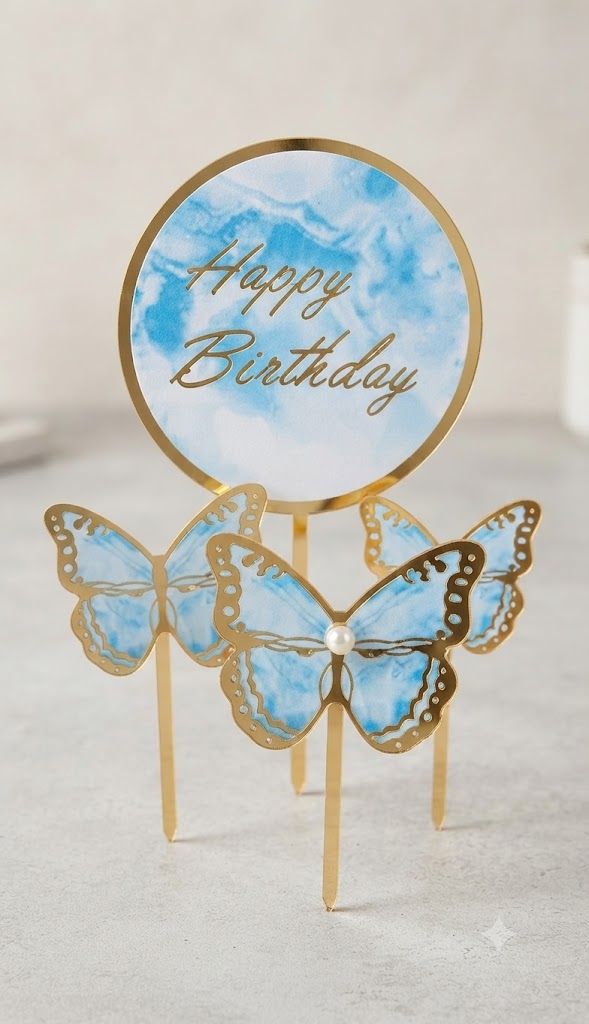 3D Blue Butterfly Card Stick Cake Topper for Cake Decorating – Premium Butterfly Cake Decoration