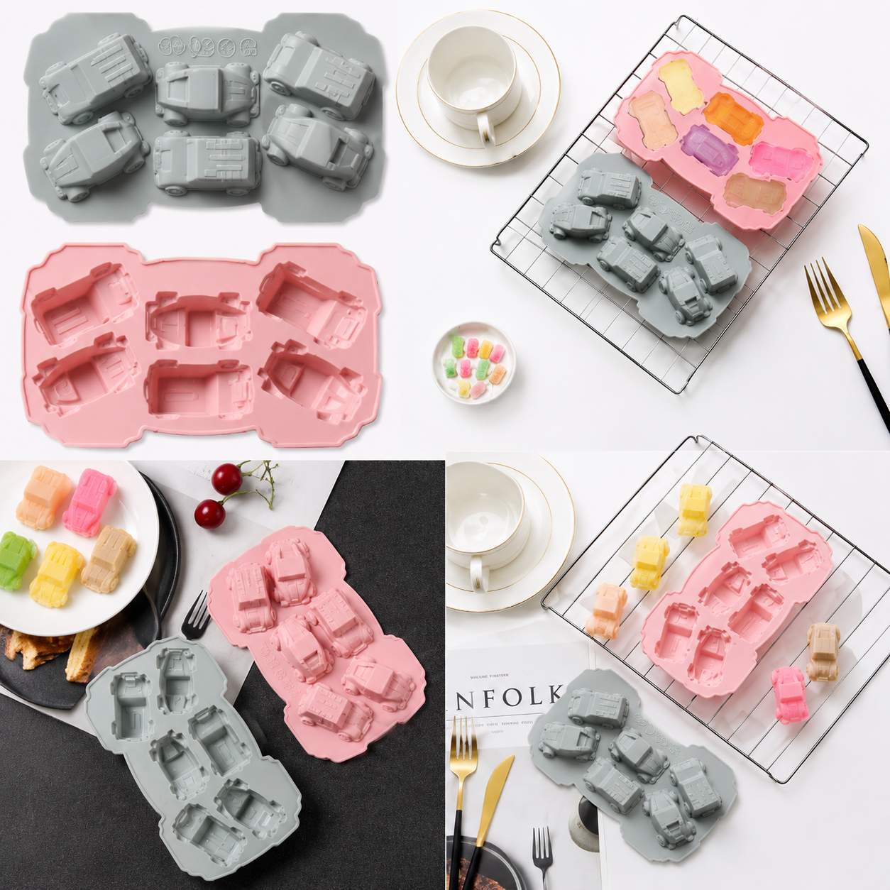 6 Cavity Cars Silicone Mold – Premium Car-Shaped Chocolate & Cake Decoration Mold