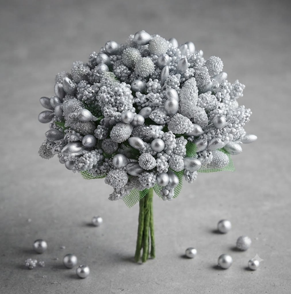 Silver Flower Stamens – Metallic Artificial Floral Stamens for Sugar Flowers, Cake Decorating & DIY Crafts