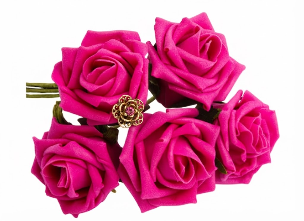 Dark Pink Fomic Flowers – Pack of 5 Decorative Artificial Flowers for Cake Decorating & DIY Crafts