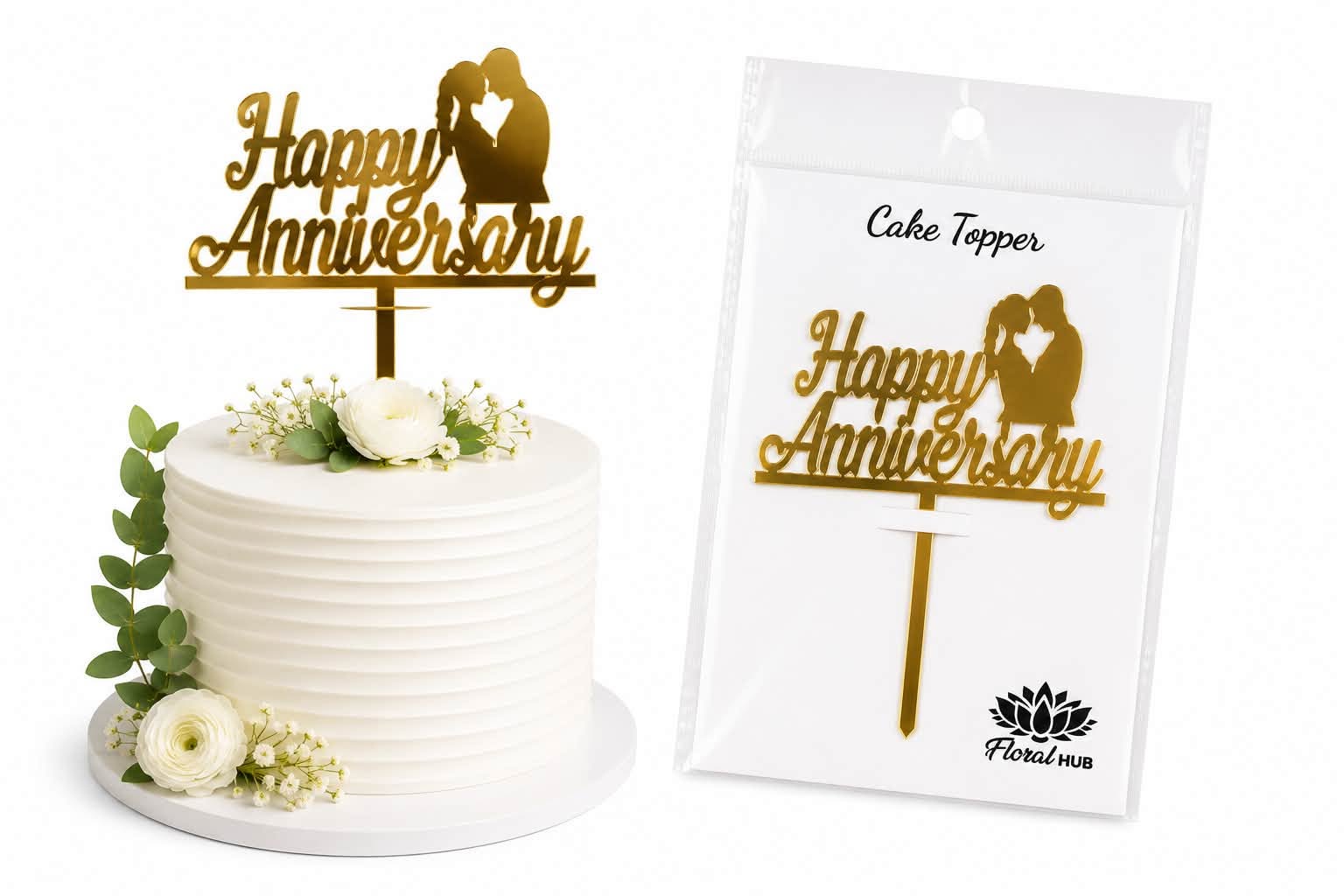 Happy Anniversary Cake Topper – Premium Anniversary Cake Decoration for Couples