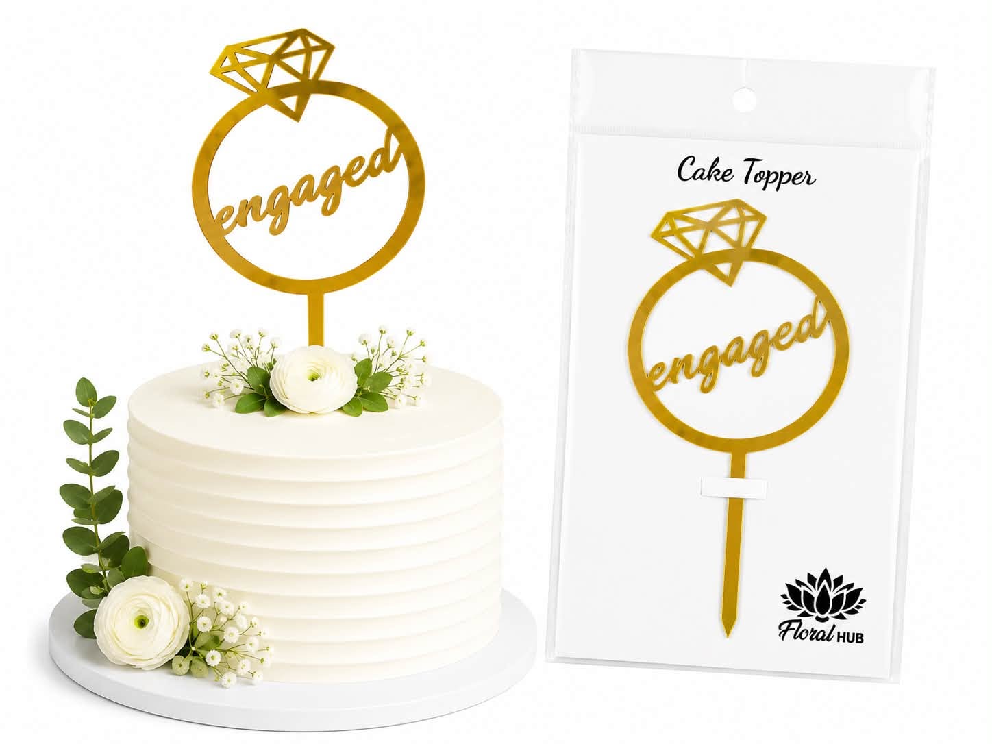 Engaged Cake Topper – Premium Engagement Party Cake Decoration
