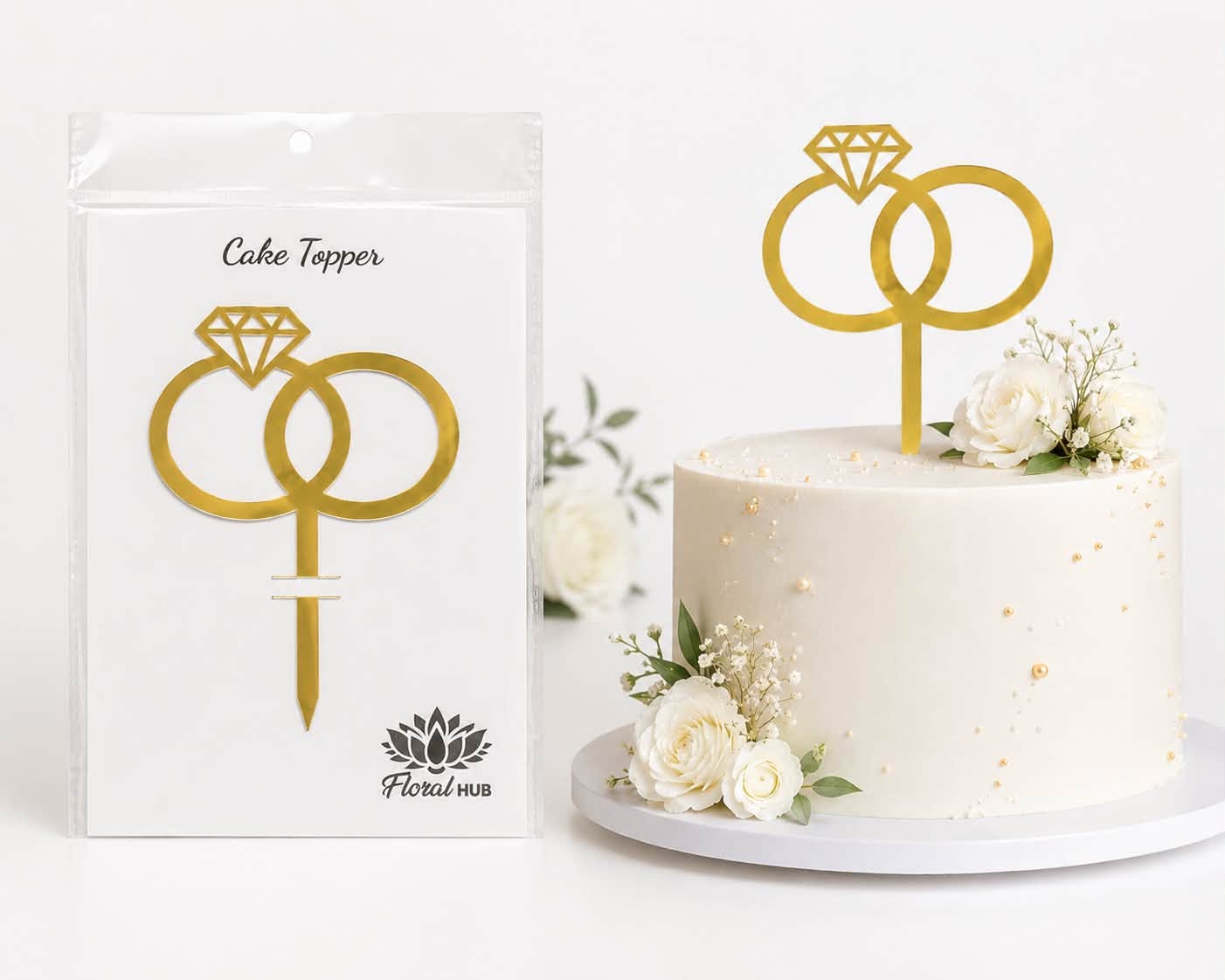 Ring Cake Topper – Elegant Engagement, Wedding & Anniversary Cake Decoration