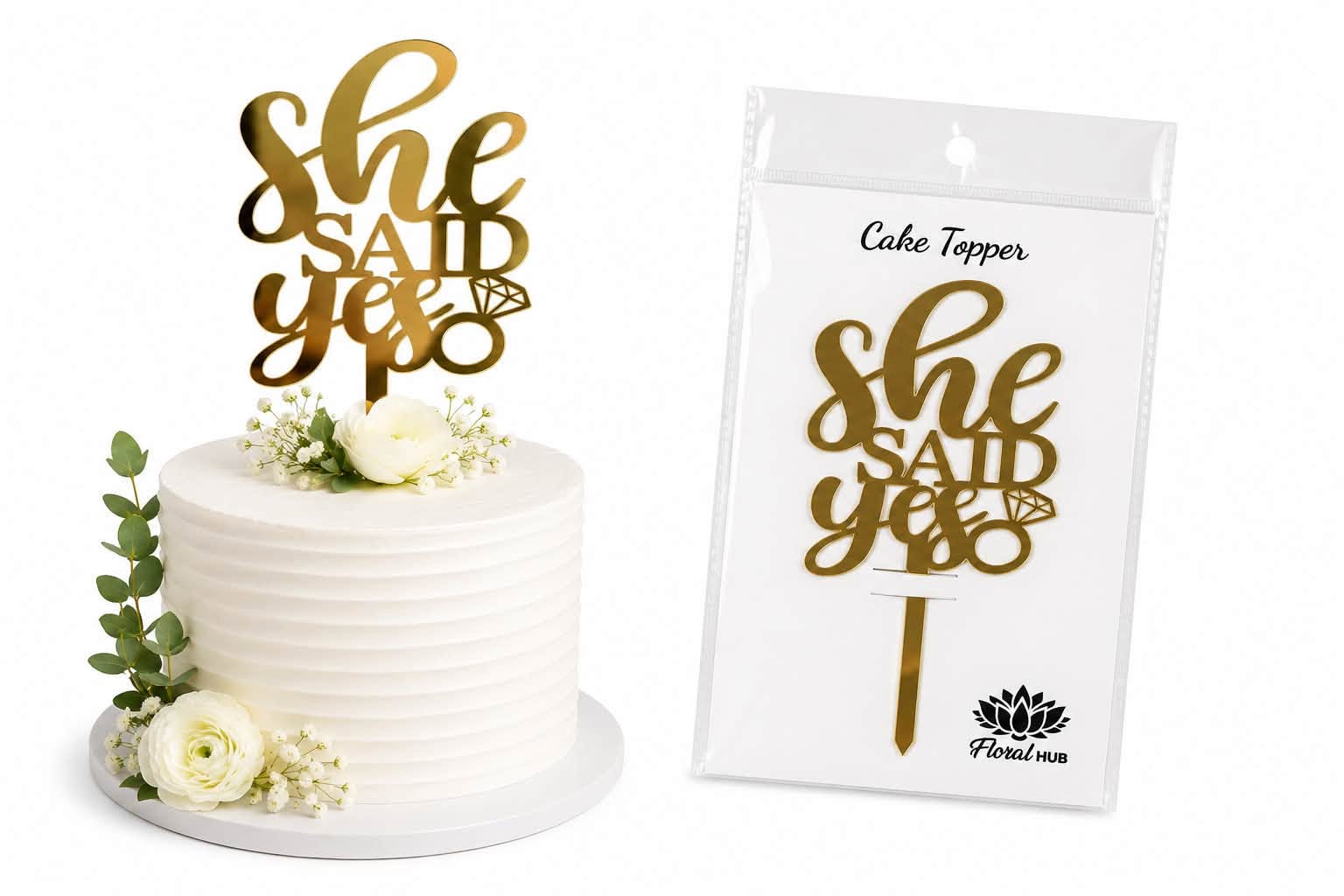 She Said Yes Cake Topper – Premium Engagement & Proposal Cake Decoration
