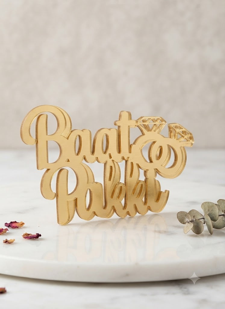 5 Pcs Golden Baat Pakki Acrylic Cake Tags for Cake Decorating – Premium Engagement Cake Decorations
