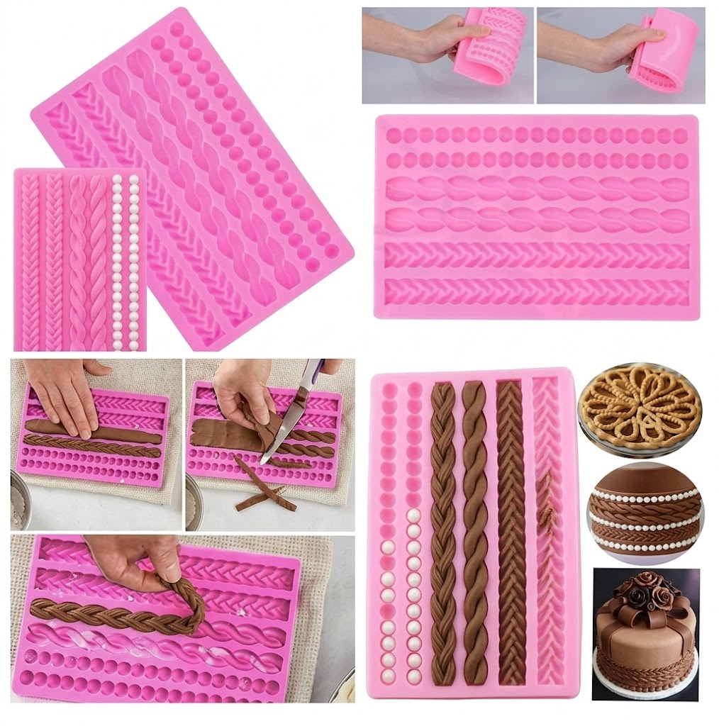 6 Cavity Rope Silicone Mold – Premium Rope-Shaped Chocolate & Cake Decoration Mold