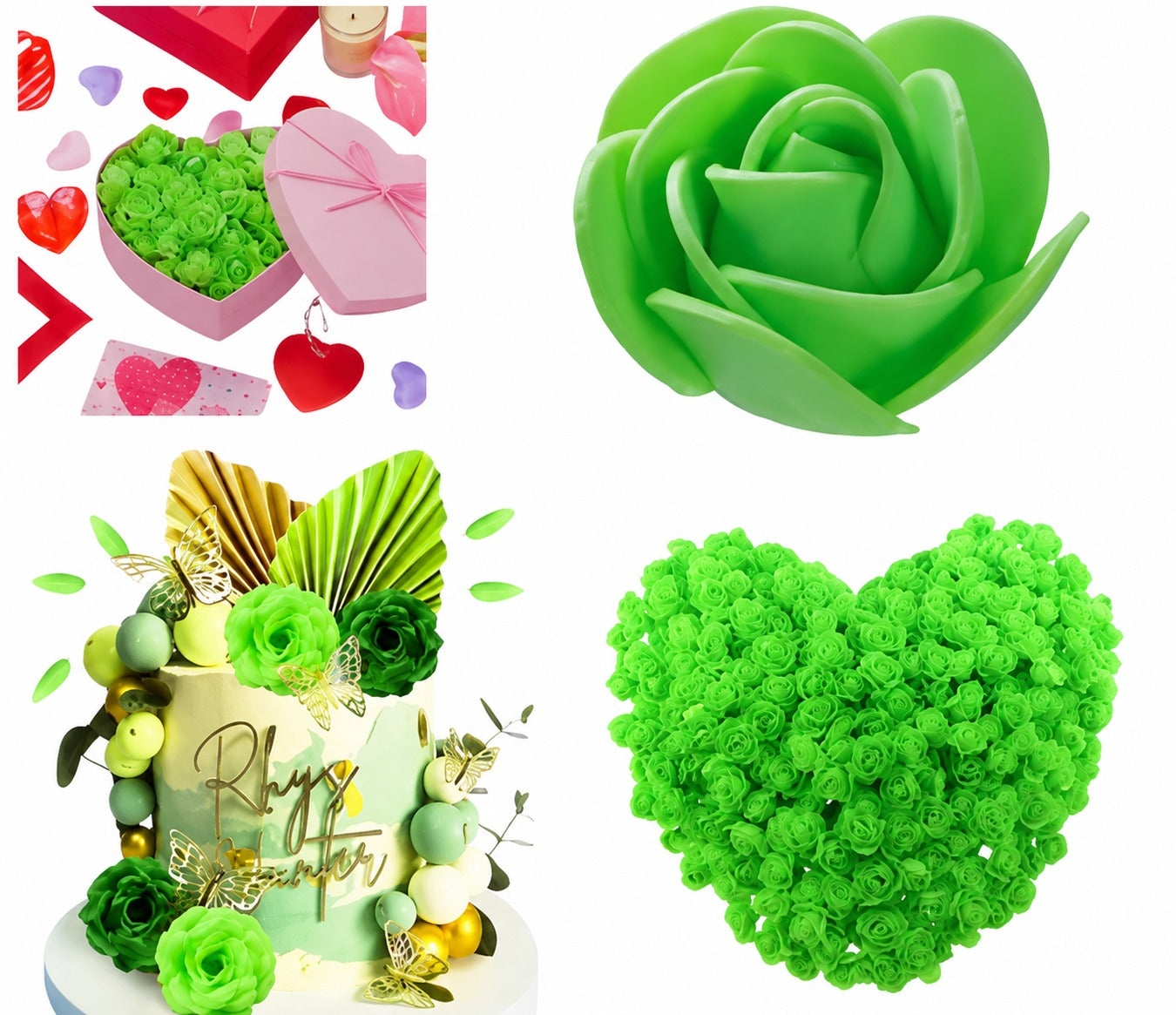 Sea Green Fomic Flowers – Pack of 5 Decorative Artificial Flowers for Cake Decorating & DIY Crafts