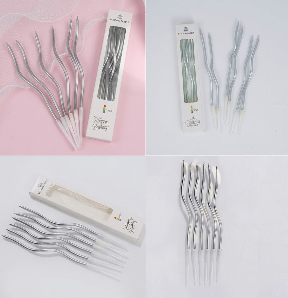 Silver Curve Candles – Decorative Birthday & Party Cake Candles
