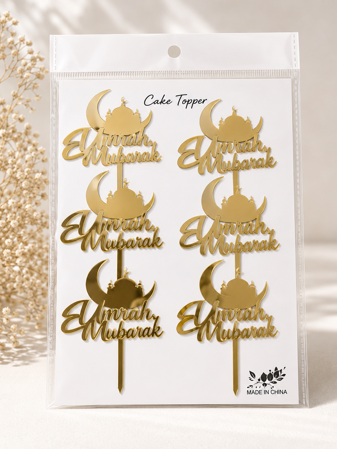 6 Pcs Umrah Mubarak Mini Cake Toppers for Cake Decorating – Premium Islamic Celebration Cake Decorations