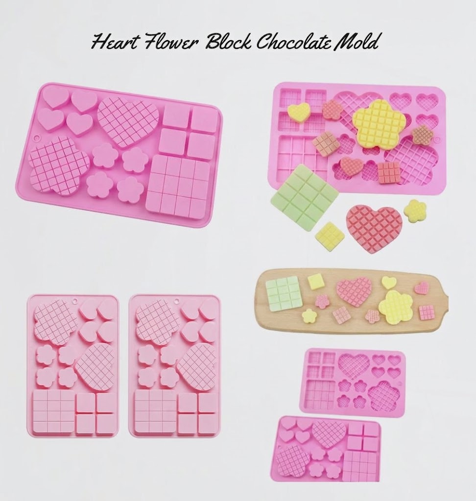 Heart Flower Block Silicone Mold – Decorative Chocolate & Dessert Mold