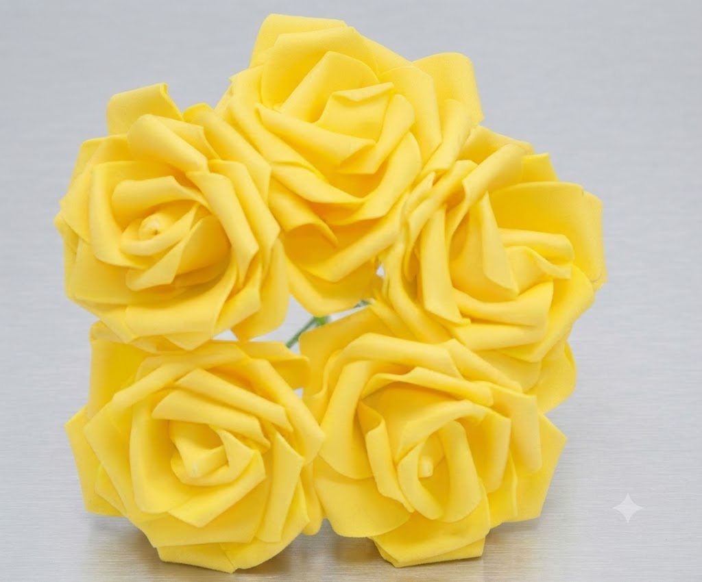 Yellow Fomic Flowers – Pack of 5 Decorative Artificial Flowers for Cake Decorating & DIY Crafts