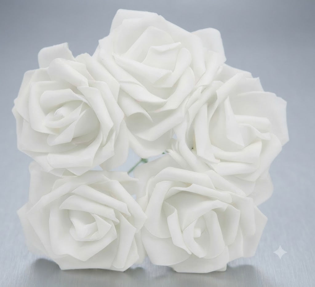 White Fomic Flowers – Pack of 5 Decorative Artificial Flowers for Cake Decorating & DIY Crafts