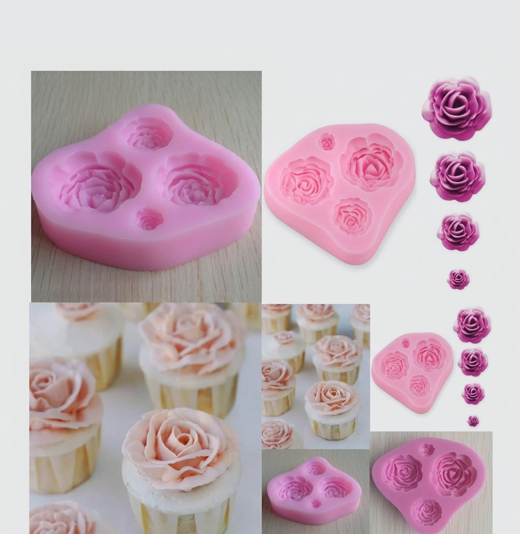 4 Cavity Rose Silicone Mold – Floral Chocolate, Fondant & Candy Mold