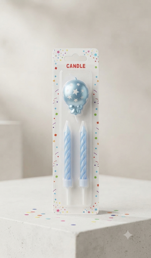 Blue Spiral & Balloon Candle Set | Birthday Cake Candles for Party Decoration