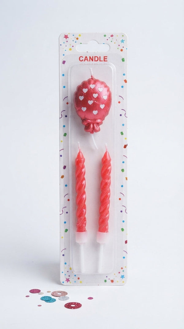 Red Spiral & Balloon Candle Set | Birthday Cake Candles for Party Decoration