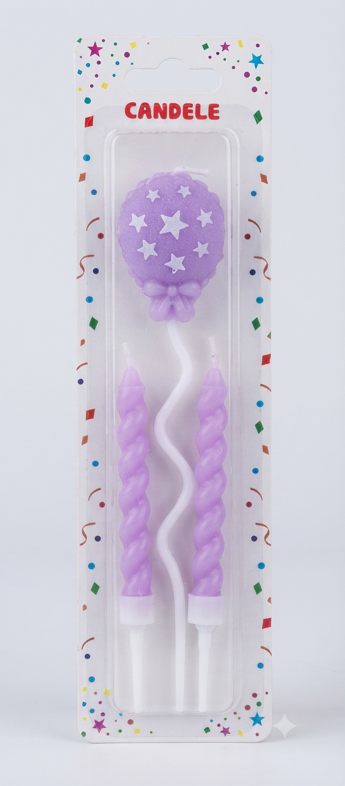 Purple Spiral & Balloon Candle Set | Birthday Cake Candles for Party Decoration