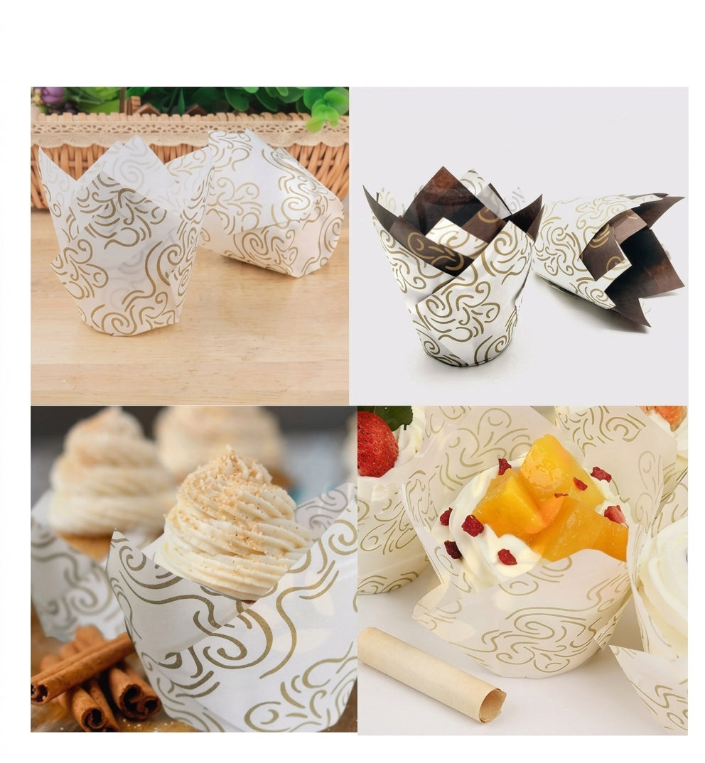 White Tulip Cupcake Liners Pack of 50 Pcs – Decorative Baking Cups for Cupcakes & Muffins