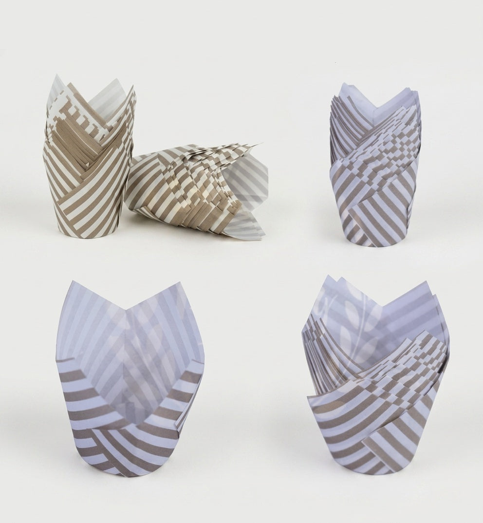 Brown & White Tulip Cupcake Liners Pack of 50 Pcs – Decorative Baking Cups
