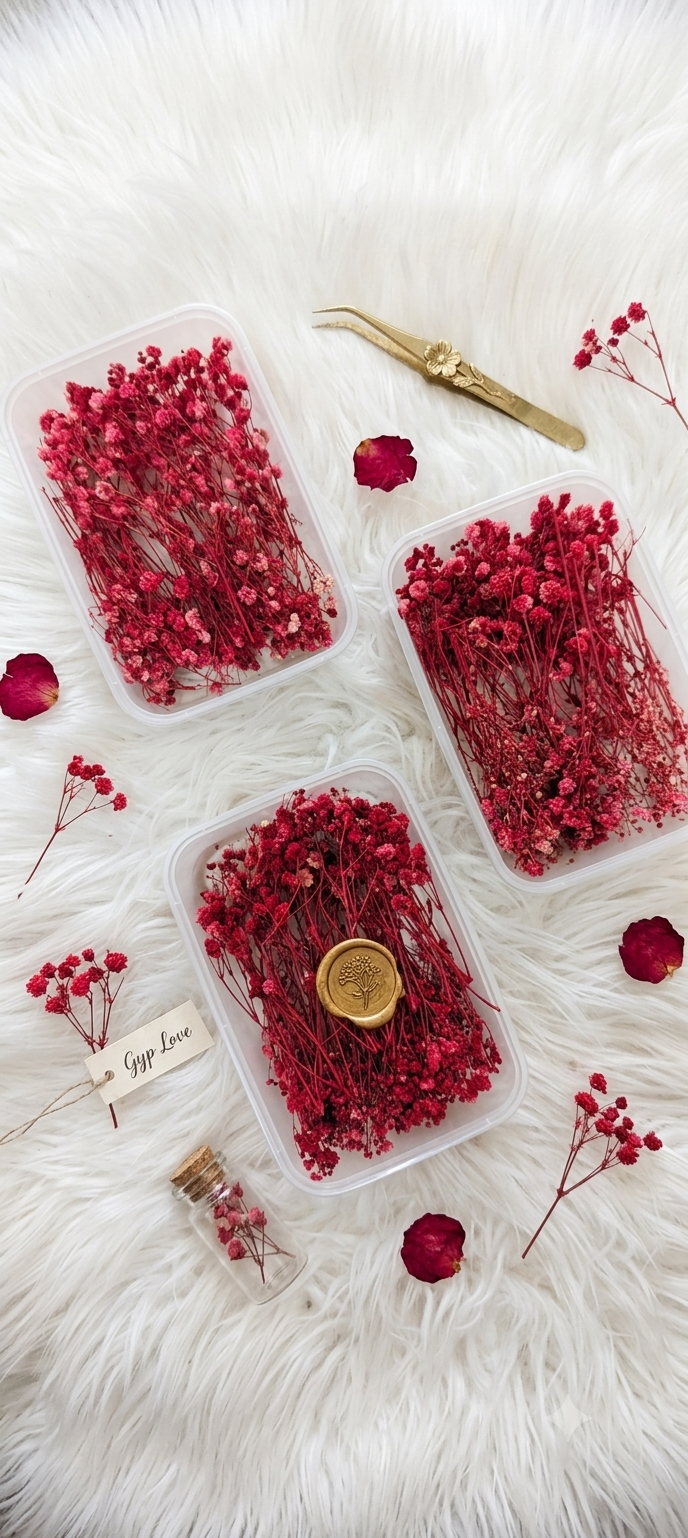 Red Dried Baby Breath | Preserved Gypsophila Flowers for Cake Decoration & Crafts