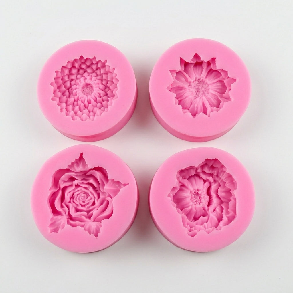 Flower Silicone Mold 4 Pcs Set – Floral Fondant, Chocolate &amp; DIY Craft Molds