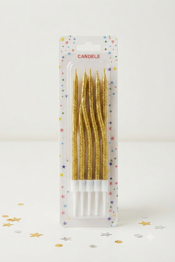 Glitter Curve Spiral Candles – Metallic Cake Decoration Candles for Birthday & Party (Multi Colors)