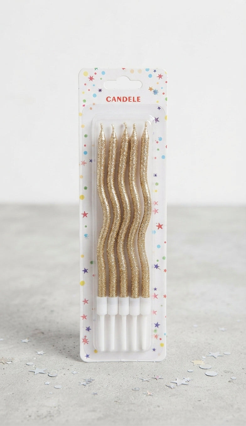 Glitter Curve Spiral Candles – Metallic Cake Decoration Candles for Birthday & Party (Multi Colors)