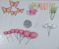 Pink Faux Ball Cake Topper Set with Butterflies & Flowers
