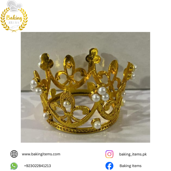 Golden Pearl Crown – Elegant Royal Cake Topper