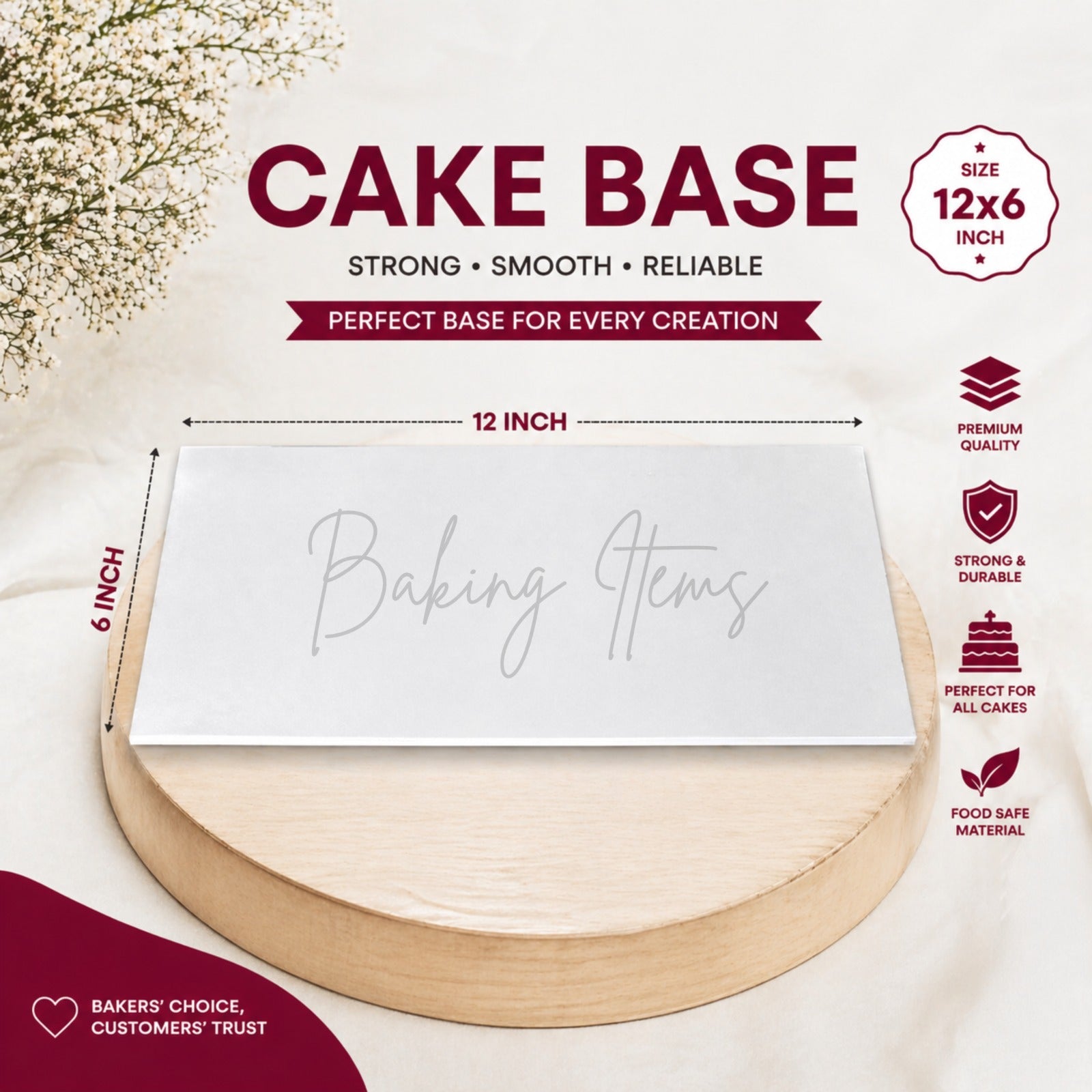 12x6 Rectangle Cake Base | Strong Cake Board for Cake Support & Presentation