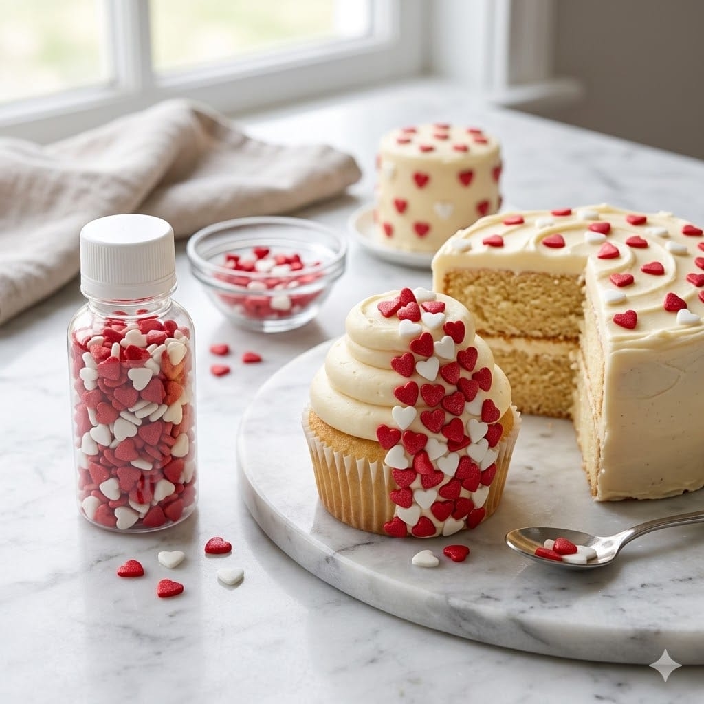 White & Red Hearts Sprinkles 25g Bottle