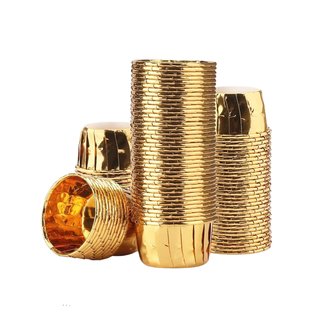 Golden Foil Liners Pack of 50 Pcs – Grease-Proof Baking Cups for Cupcakes & Muffins