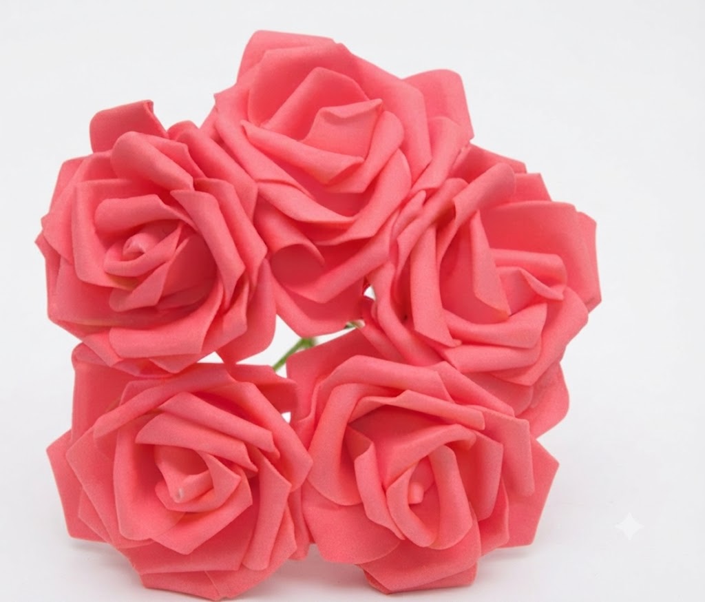 Red Fomic Flowers – Pack of 5 Decorative Artificial Flowers for Cake Decorating & DIY Crafts