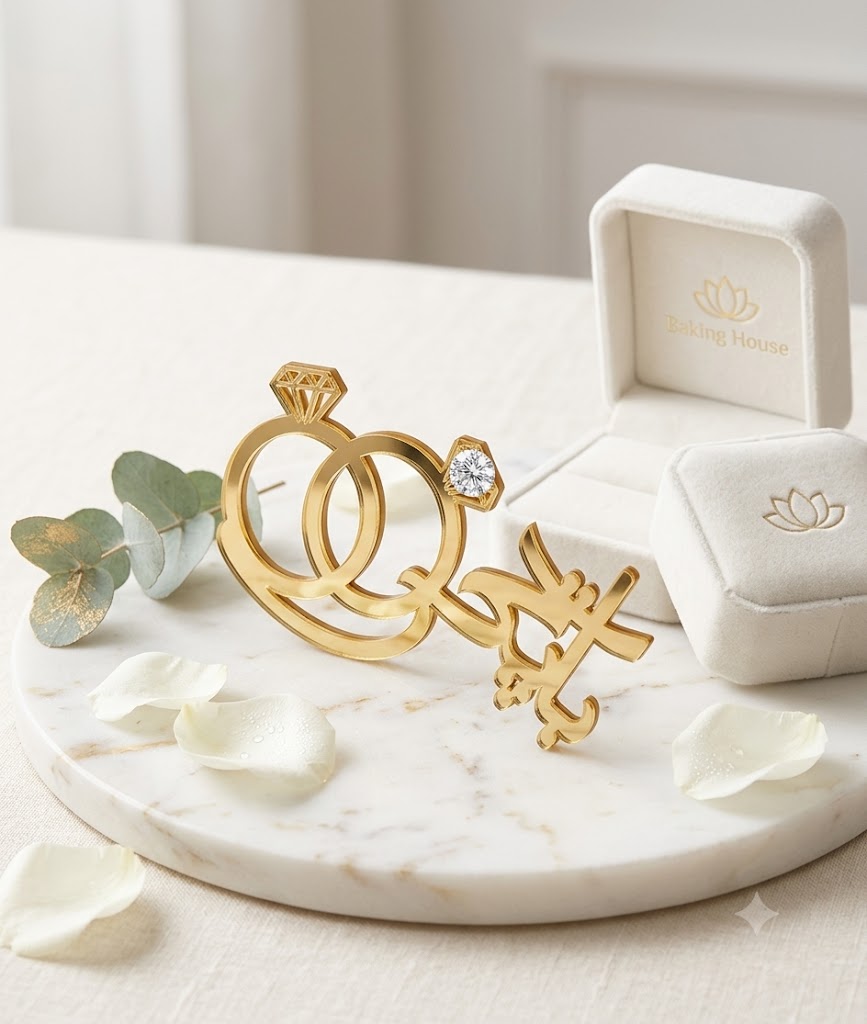 5 Pcs Golden Baat Pakki Urdu Acrylic Cake Tags for Cake Decorating – Premium Engagement Cake Decorations