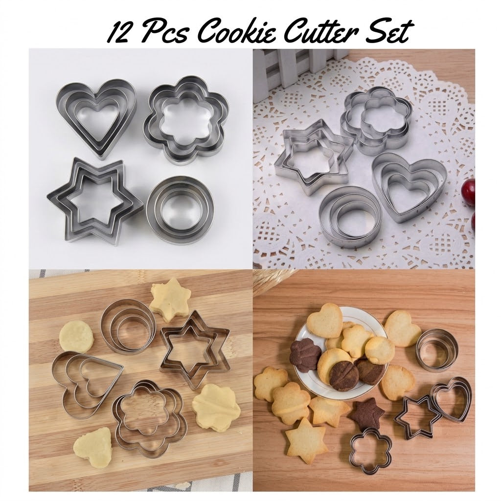 12 Pcs Steel Cookie Cutters – Fondant & Baking Decorating Set