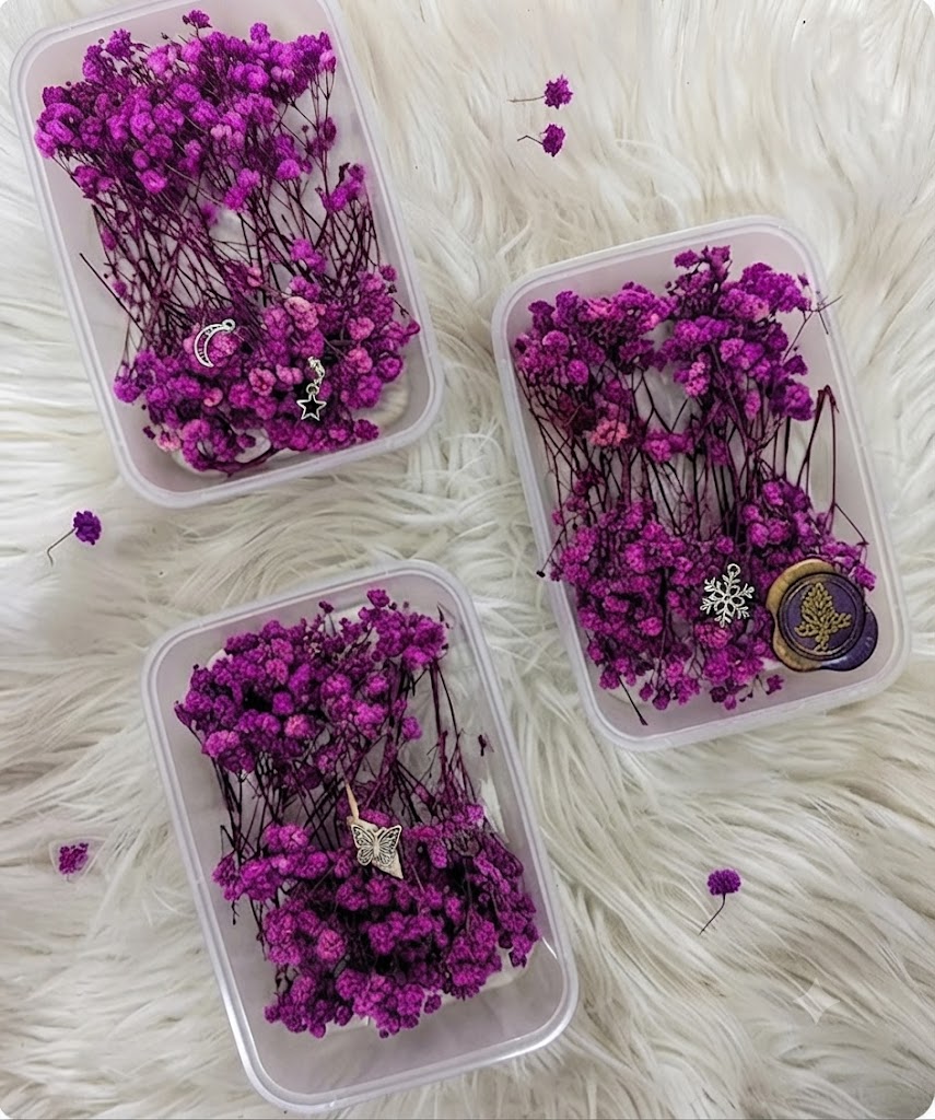 Purple Dried Baby's Breath Box – Preserved Gypsophila Flowers for Cake Decoration, Floral Arrangements & DIY Crafts