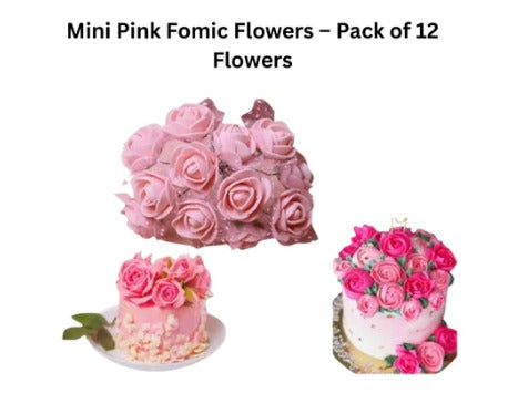 Mini Pink Fomic Flowers – Pack of 12 Decorative Artificial Flowers for Cake Decorating & DIY Crafts